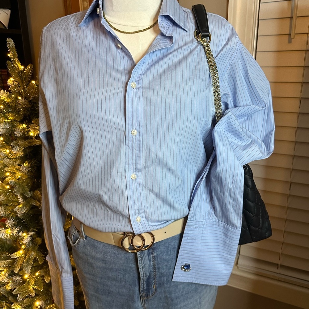 Thomas Pink Blue Striped “Men's” Shirt 100% Cotton